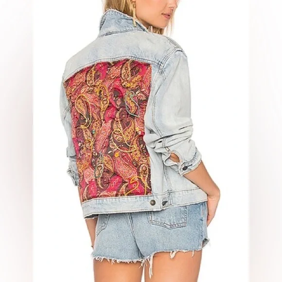 Free People Paisley Quilted Denim Jacket - Picture 2 of 9